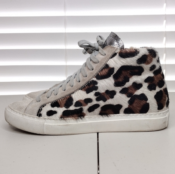 P448 John Y2K Calf Hair Leopard Side Zipper Lace Up High Top Sneakers Sz 6 - Picture 2 of 15